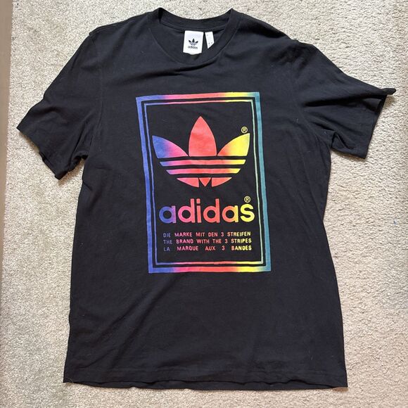 Men’s Black Adidas Tee With Double Sided Rainbow Graphic - Large - Picture 1 of 3